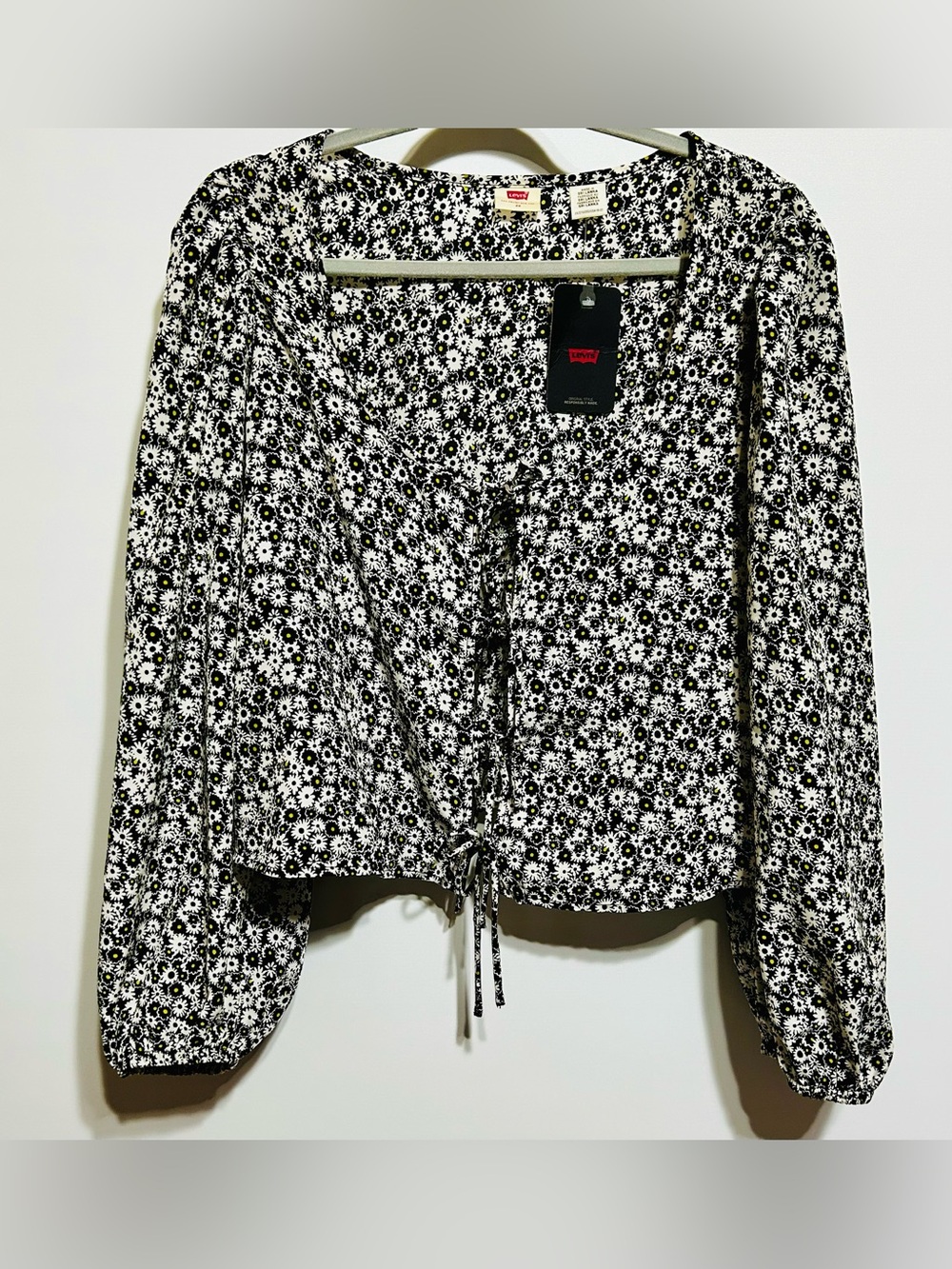 Levi's Black White Floral blouse with Yellow Accent